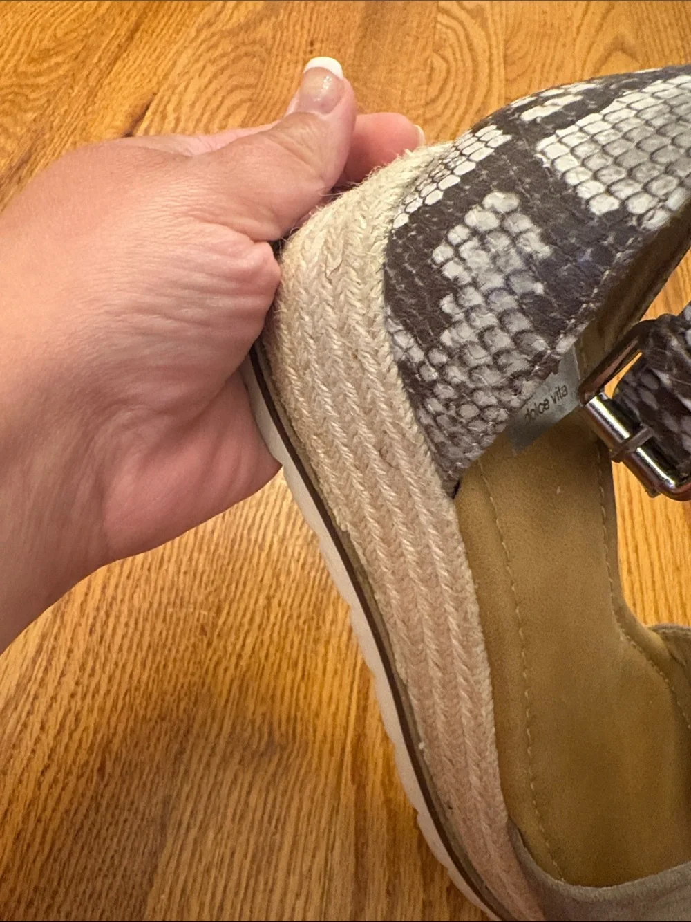 Dolce Vita Wedge Espadrille Sandal 6.5 Gray Suede Snake Print Ankle Strap
